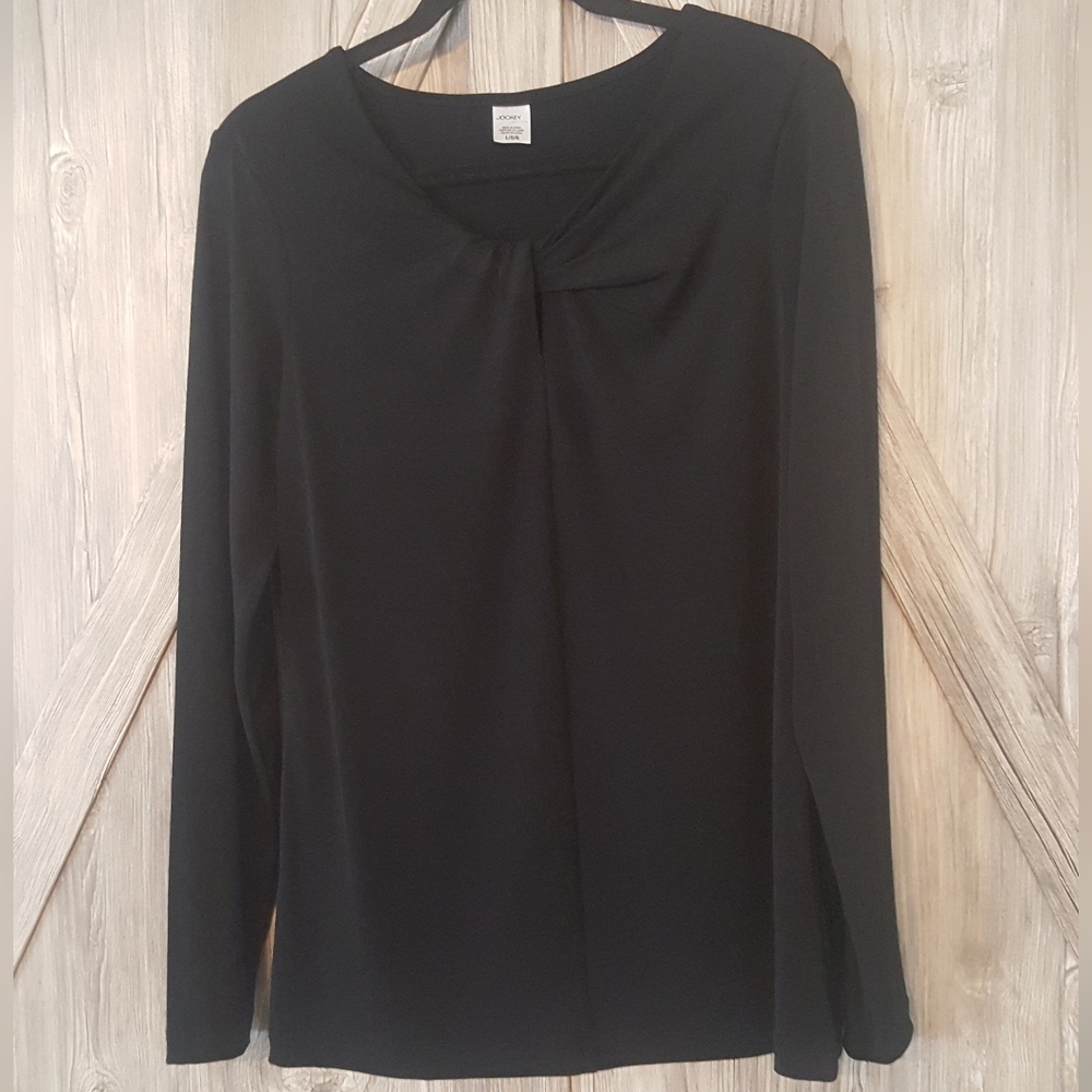 Black Stretch Knit Long Sleeve Top L